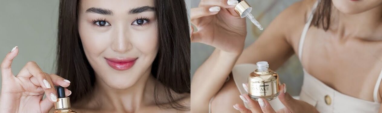 Auftragen eines Serums auf die Haut zur Gesichtsverjüngung
